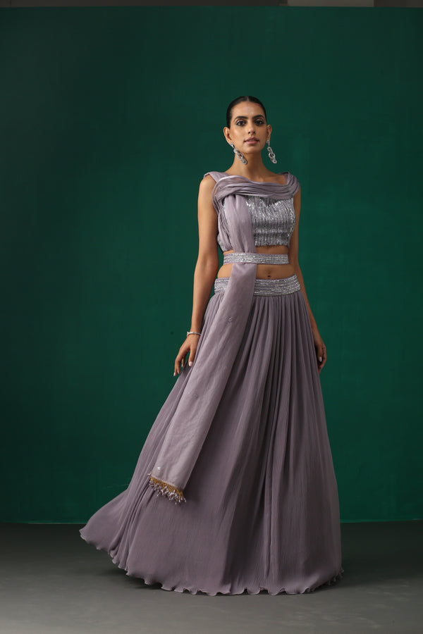 Lilac Pleated Lehenga Set