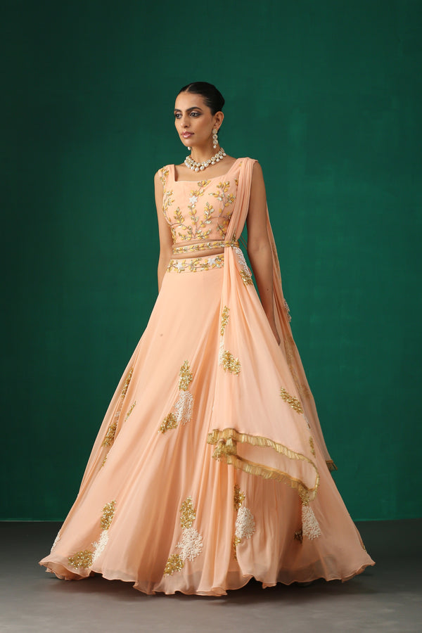 Peach Sequin Lehenga Set
