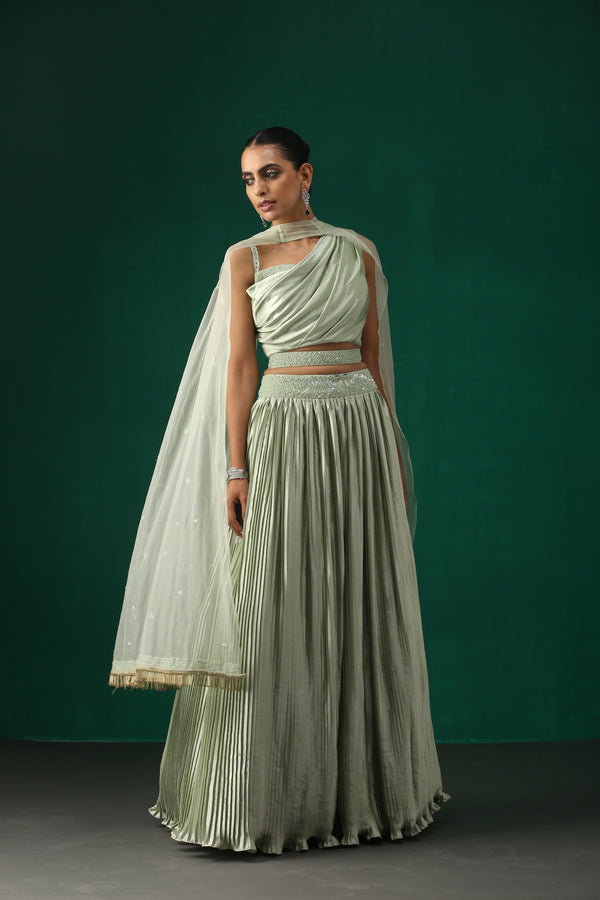 Sea Green Pleated Lehenga Set