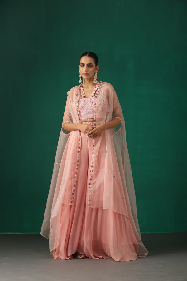 Pink Sharara Cape Dress