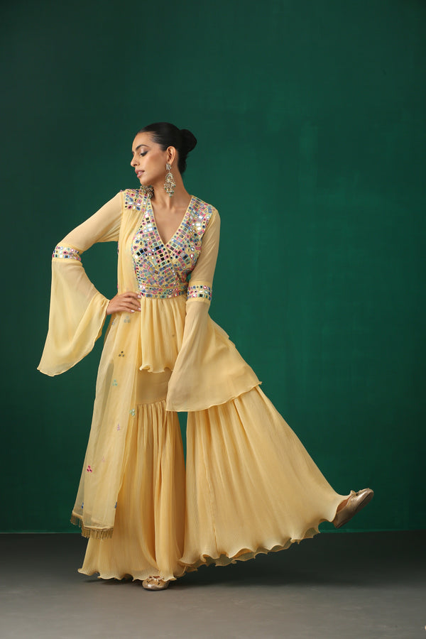 Lemon Plated Sharara Set