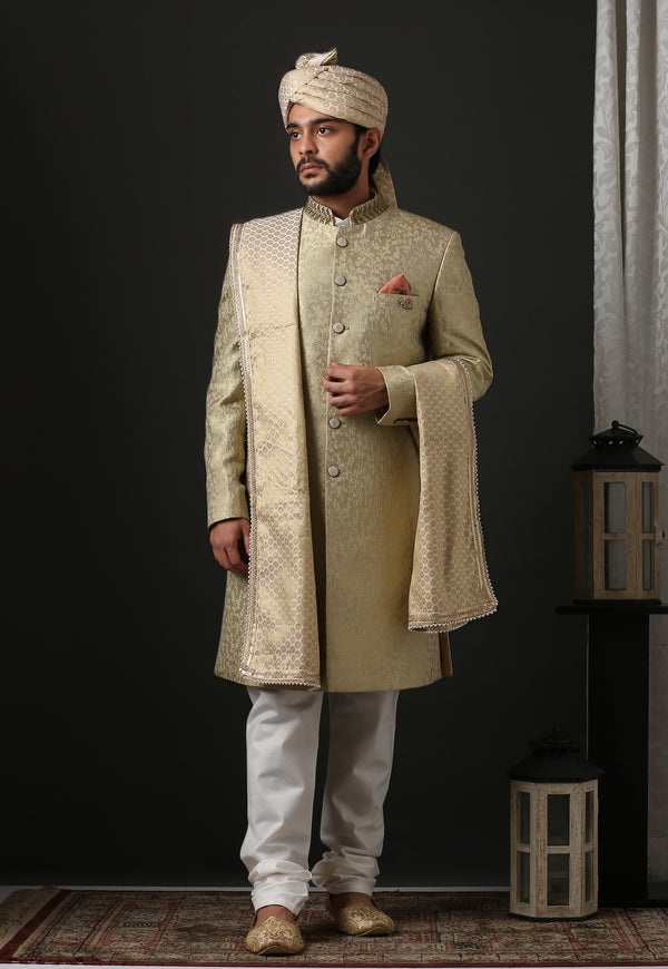 Rich Embroidered Golden Sherwani