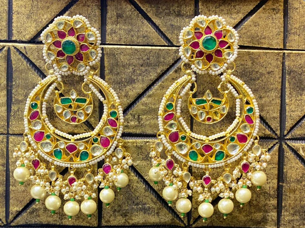 Emerald and Ruby Color Enameled Chandbalis