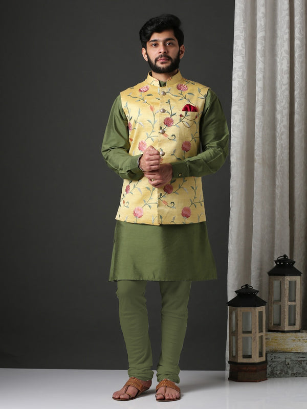 Floral Embroidered Bundi (Nehru Jacket) Set