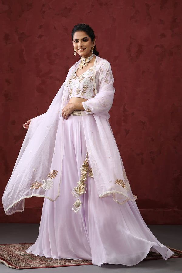 Lilac Hand Embroidered Lehenga