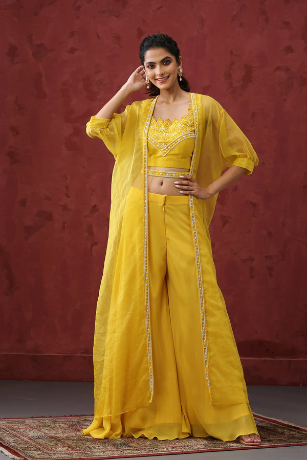Yellow Sharara Cape Dress