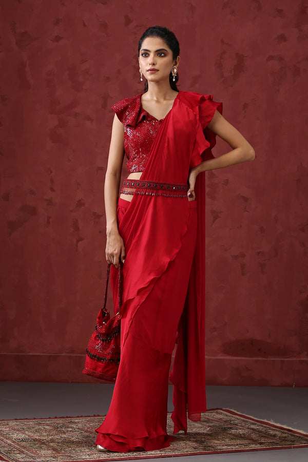 Red Saree Drape