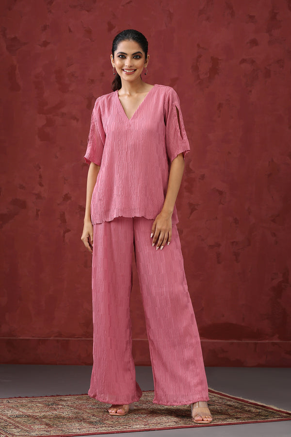 Pink Pleated Cord Set