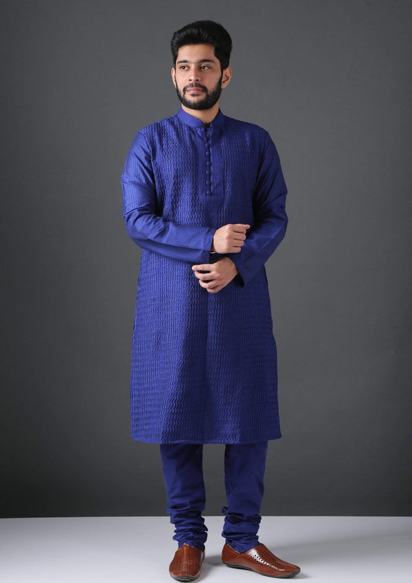 MINAKI Kurta BLUE PIN TUCK SILK BLEND KURTA SET
