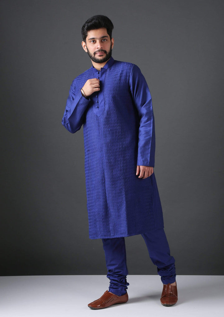 MINAKI Kurta BLUE PIN TUCK SILK BLEND KURTA SET