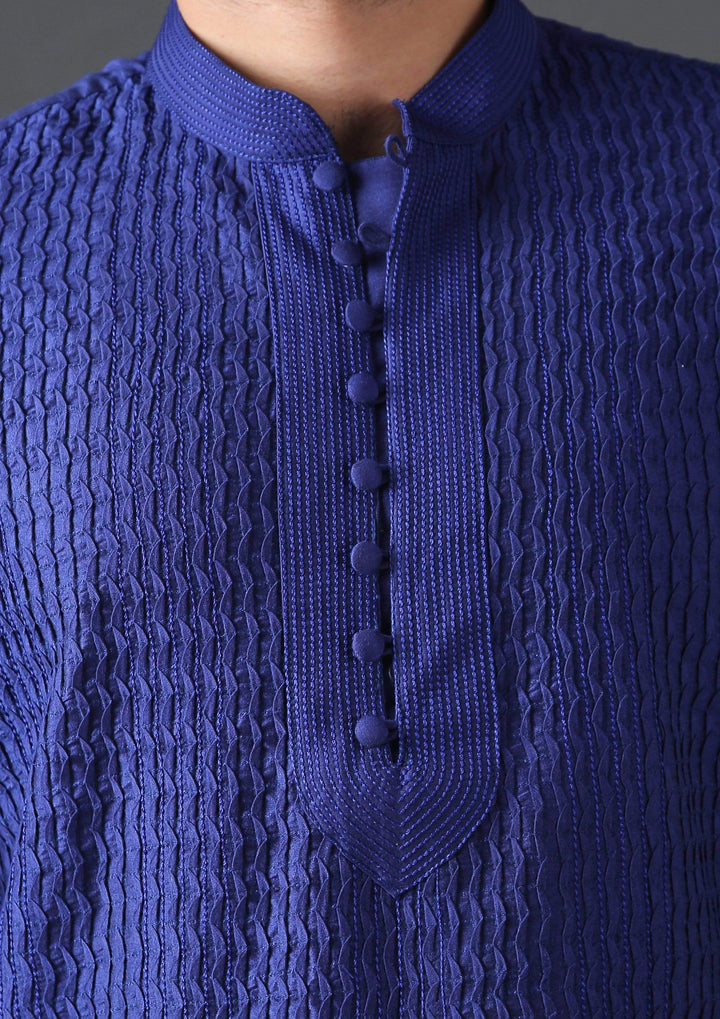 MINAKI Kurta BLUE PIN TUCK SILK BLEND KURTA SET