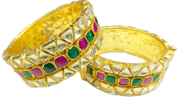 MINAKI Kadas BROAD KUNDAN KADA WITH RUBY AND EMERALD COLORED STONES