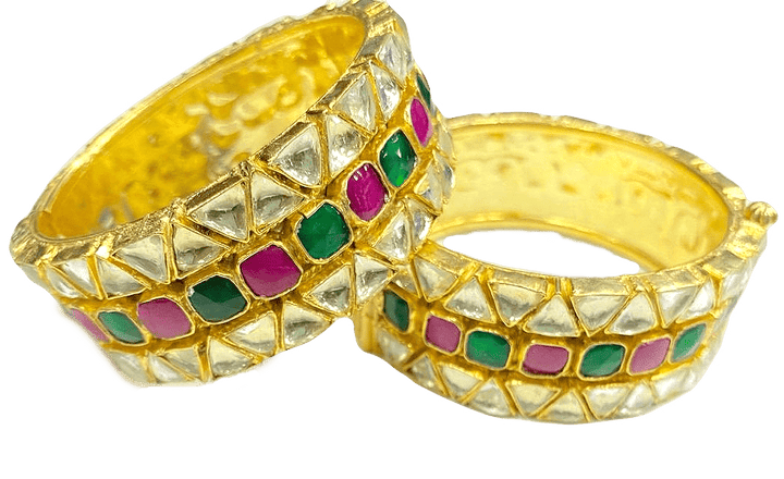 MINAKI Kadas BROAD KUNDAN KADA WITH RUBY AND EMERALD COLORED STONES
