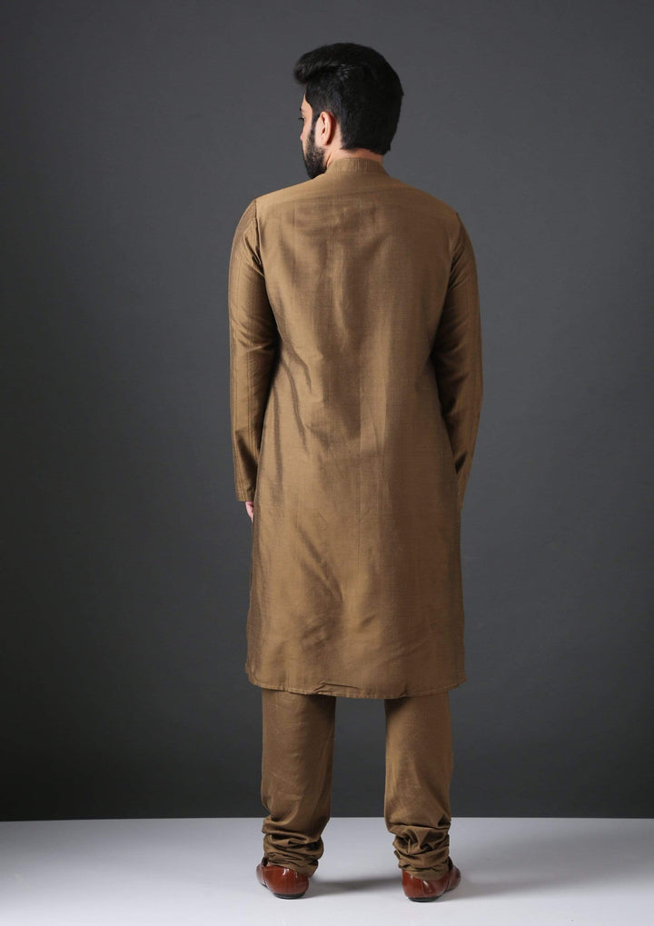 MINAKI Kurta BROWN PIN TUCK SILK BLEND KURTA SET