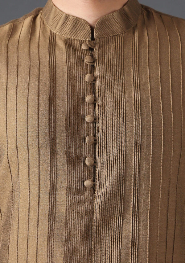 MINAKI Kurta BROWN PIN TUCK SILK BLEND KURTA SET