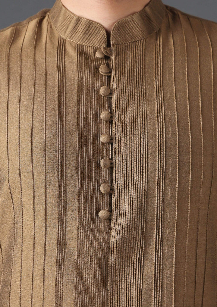 MINAKI Kurta BROWN PIN TUCK SILK BLEND KURTA SET