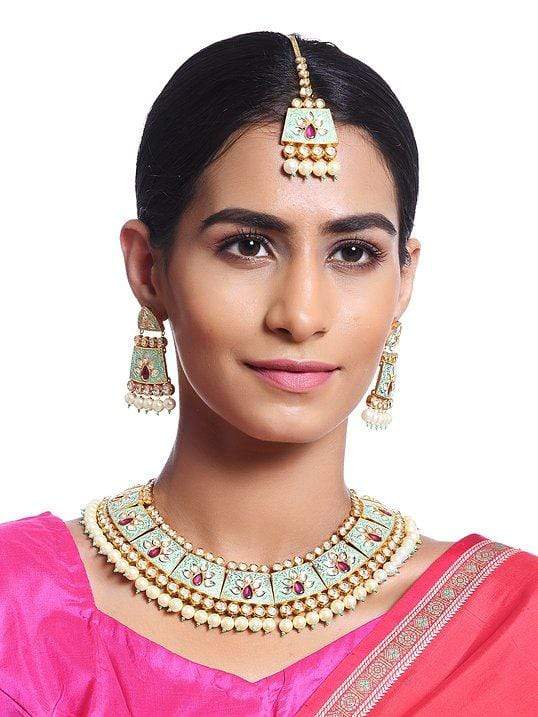 MINAKI ENAMELLED KUNDAN CHOKER SET