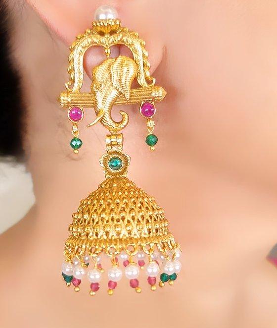 MINAKI Earrings GANESHA TEMPLE EARRINGS (JHUMKAS)