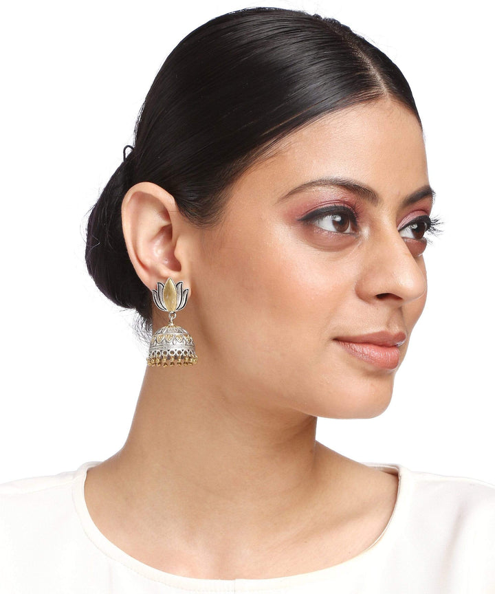 Minaki German Silver Lotus Jhumkas