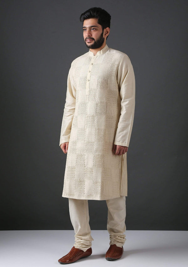 MINAKI Kurta IVORY PIN TUCK SILK BLEND KURTA SET