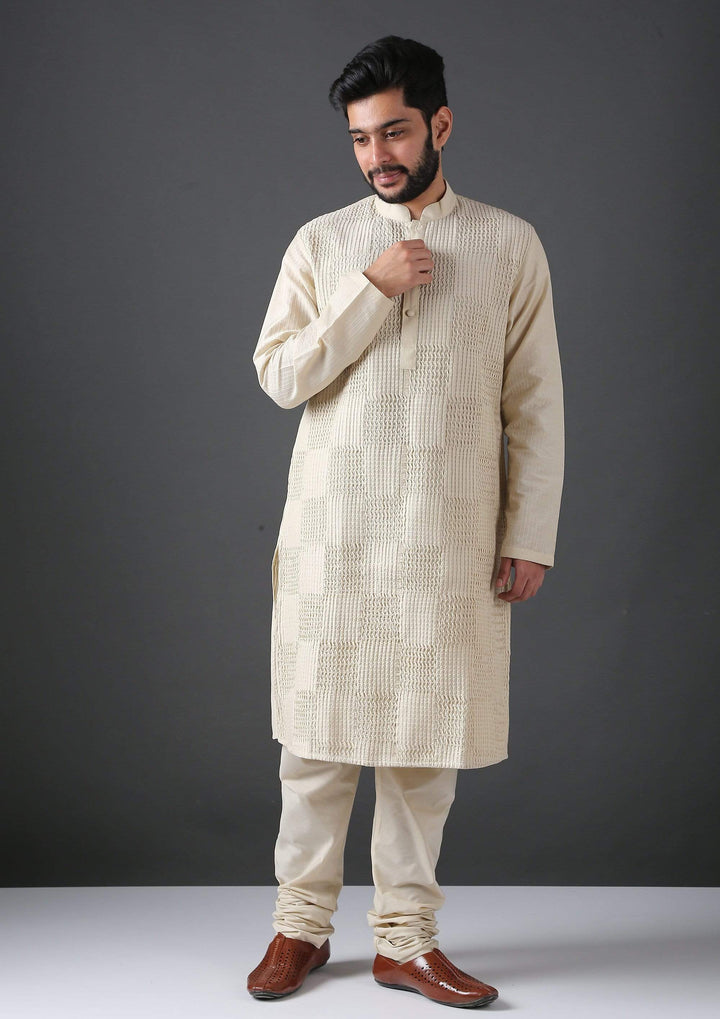 MINAKI Kurta IVORY PIN TUCK SILK BLEND KURTA SET