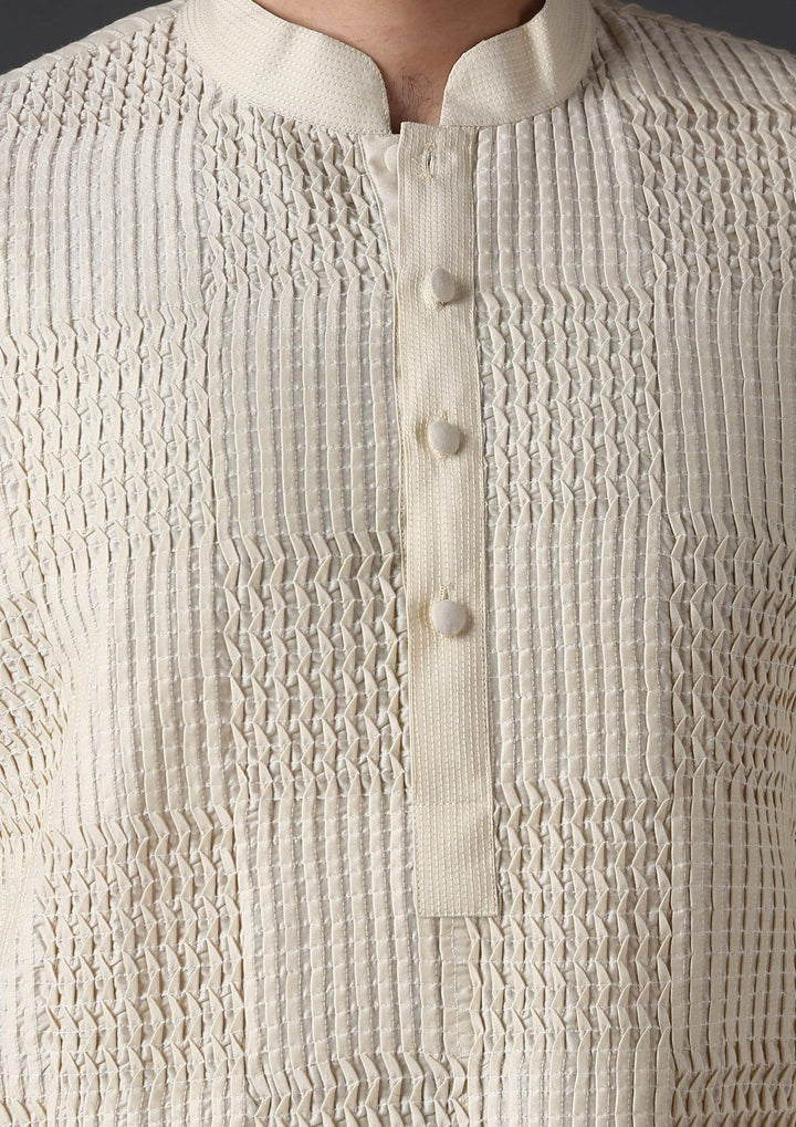 MINAKI Kurta IVORY PIN TUCK SILK BLEND KURTA SET
