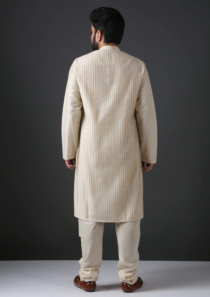 MINAKI Kurta IVORY PIN TUCK SILK BLEND KURTA SET