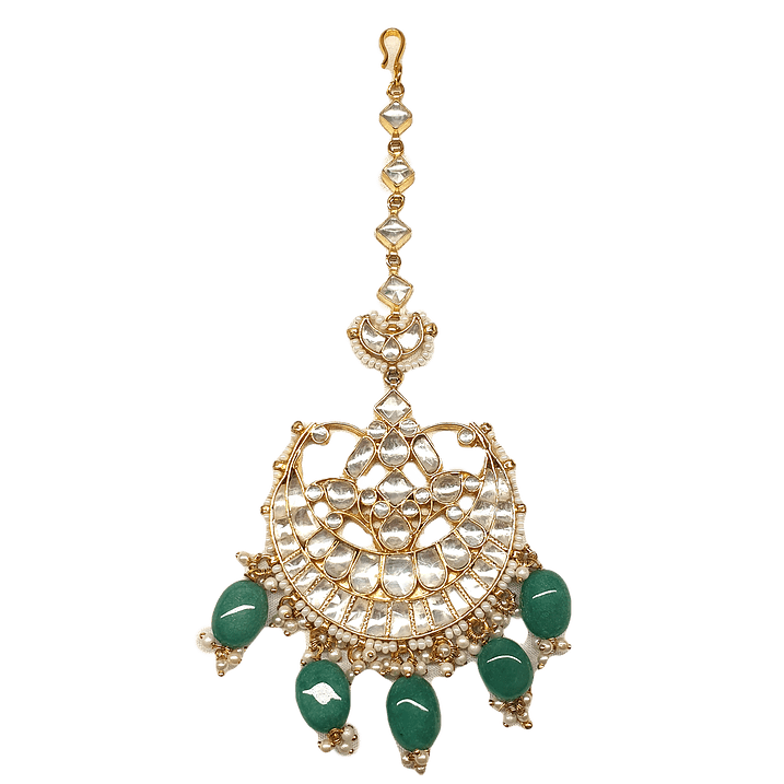 MINAKI Maang Teeka KUNDAN CHAND MAANG TEEKA WITH AVENTURINE STONES