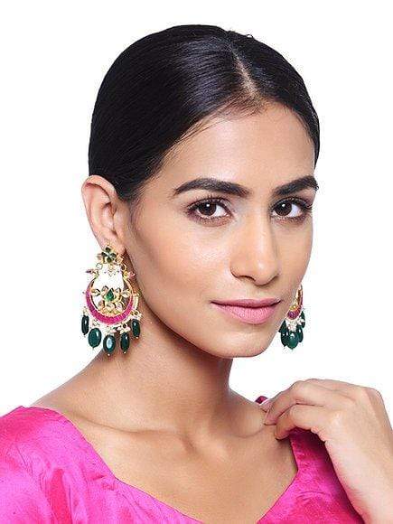 MINAKI Earrings KUNDAN CHANDBALIS WITH EMERALD COLORED BEADS