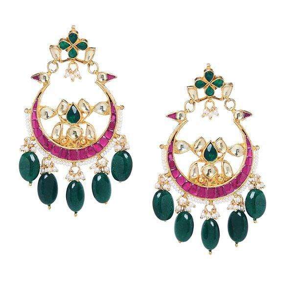 MINAKI Earrings KUNDAN CHANDBALIS WITH EMERALD COLORED BEADS