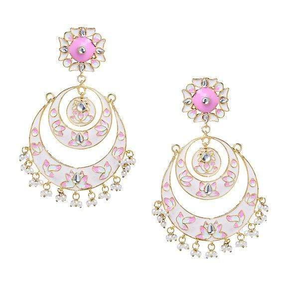 MINAKI Earrings KUNDAN CHANDBALIS WITH ENAMEL AND PEARLS