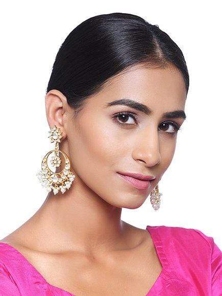 MINAKI Earrings KUNDAN CHANDBALIS WITH WHITE PEARLS