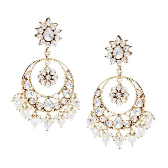 MINAKI Earrings KUNDAN CHANDBALIS WITH WHITE PEARLS