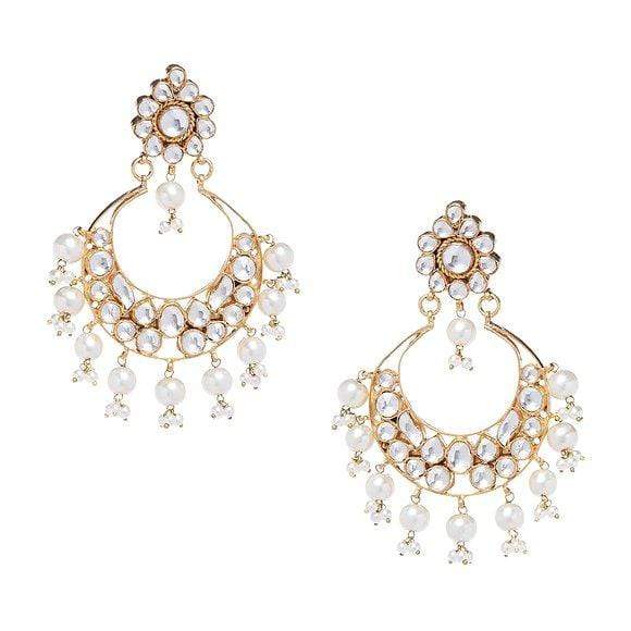 MINAKI Earrings KUNDAN CHANDBALIS WITH WHITE PEARLS