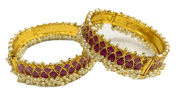 MINAKI Kadas KUNDAN KADA WITH RUBY STONES AND WHITE PEARLS
