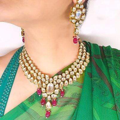 Minaki Kundan Set With Ruby Colored Stones