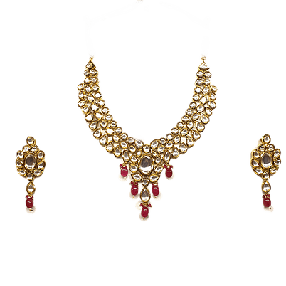Minaki Kundan Set With Ruby Colored Stones
