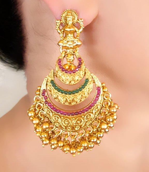 MINAKI Earrings LAXMI TEMPLE EARRINGS (CHANDBALIS)