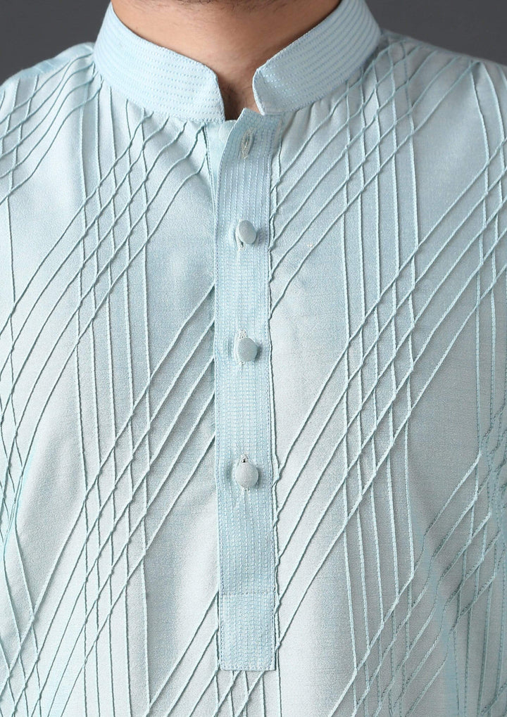 MINAKI Kurta LIGHT BLUE PIN TUCK SILK BLEND KURTA SET