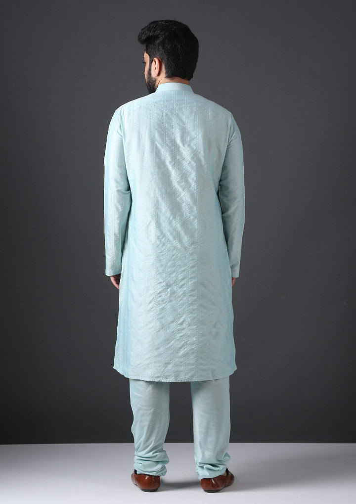 MINAKI Kurta LIGHT BLUE PIN TUCK SILK BLEND KURTA SET