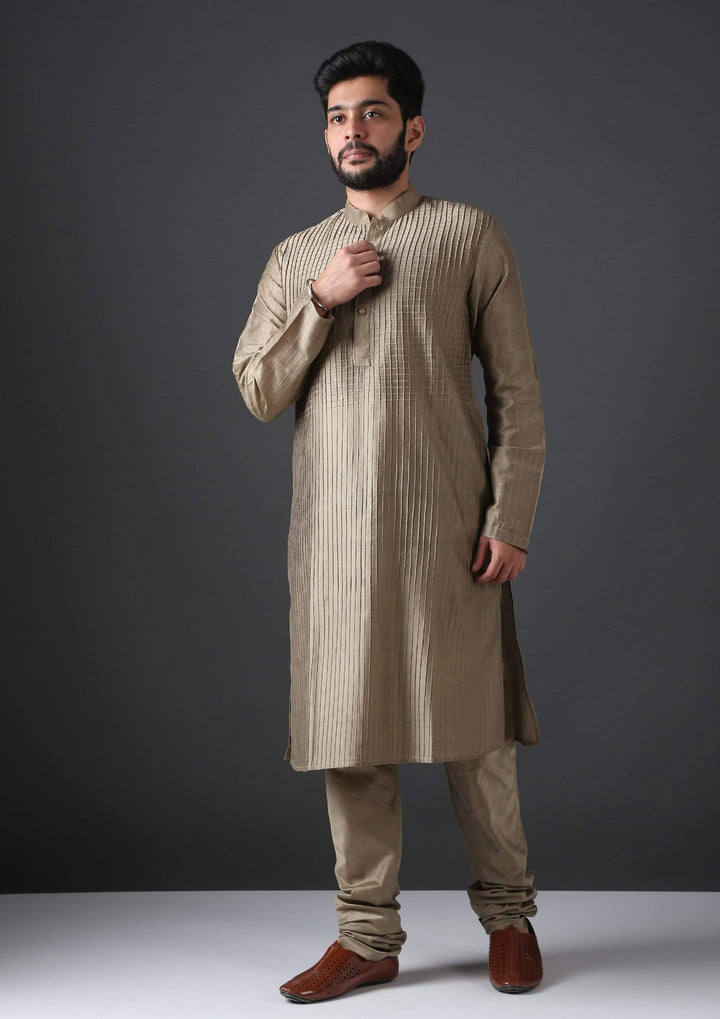 MINAKI Kurta MEHANDI PIN TUCK SILK BLEND KURTA SET