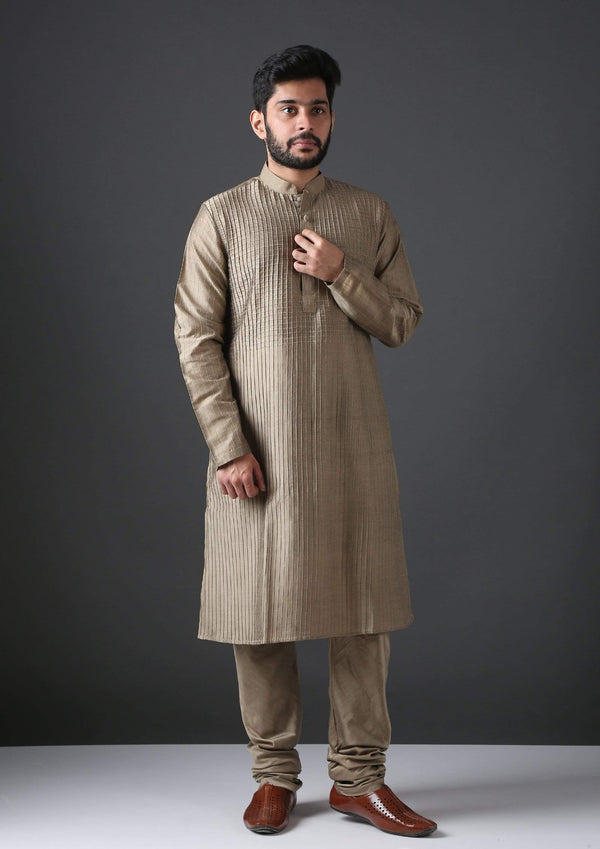 MINAKI Kurta MEHANDI PIN TUCK SILK BLEND KURTA SET