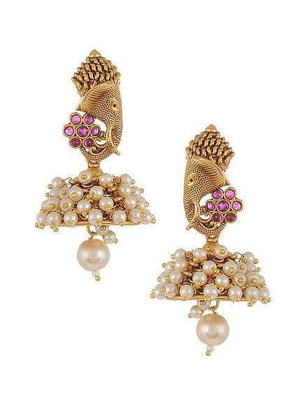 MINAKI Sets PEARL BEADED GOLD TONE TEMPLE NECKLACE WITH EARRINGS