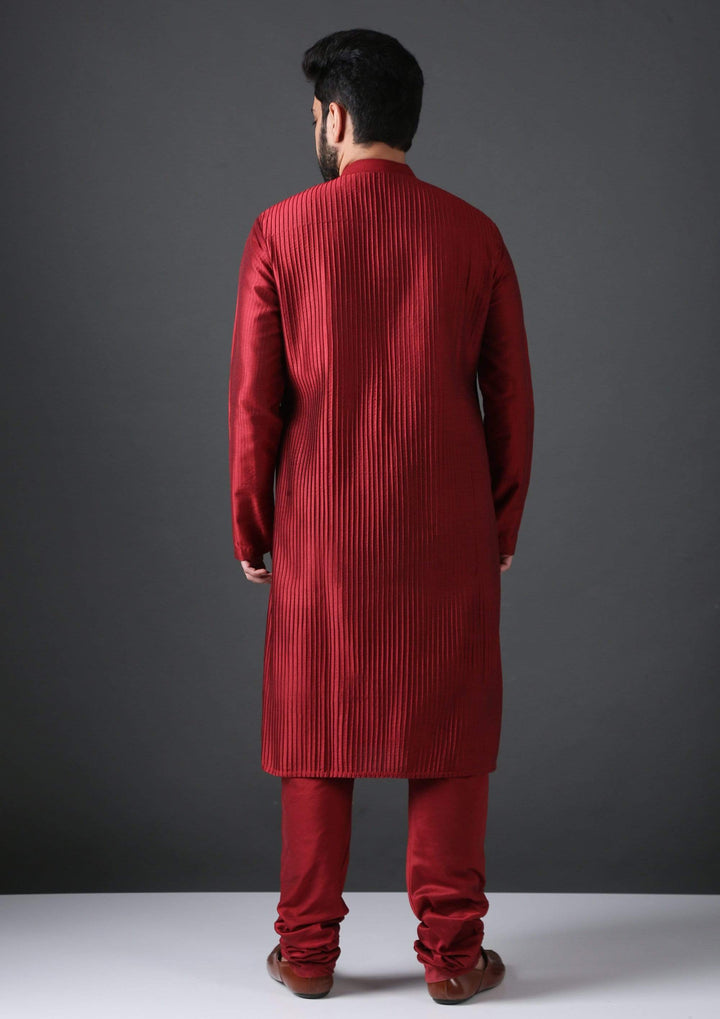 MINAKI Kurta RED PIN TUCK SILK BLEND KURTA SET