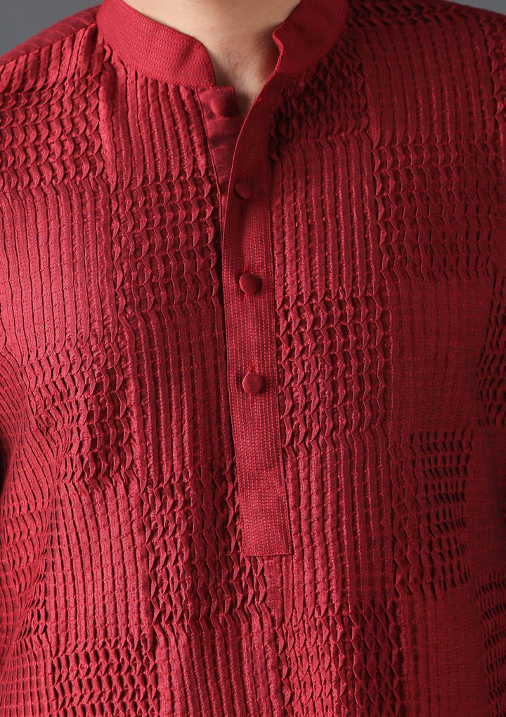 MINAKI Kurta RED PIN TUCK SILK BLEND KURTA SET