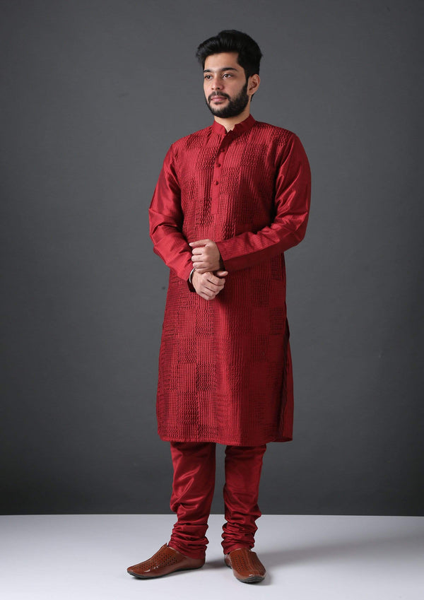 MINAKI Kurta RED PIN TUCK SILK BLEND KURTA SET