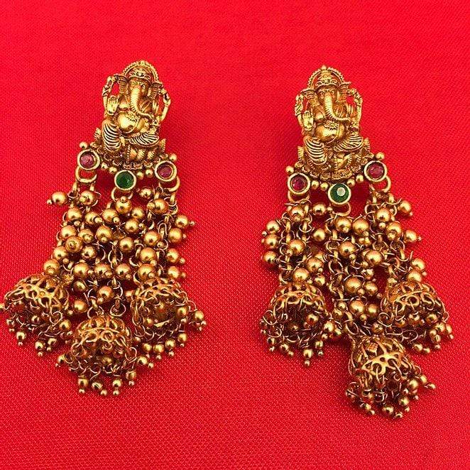 MINAKI Earrings TEMPLE EARRINGS  - GANESHA JHUMKAS