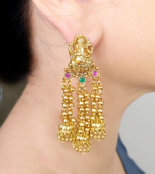 MINAKI Earrings TEMPLE EARRINGS  - GANESHA JHUMKAS