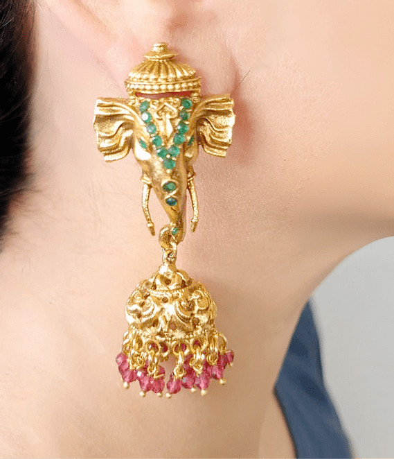 MINAKI Earrings TEMPLE EARRINGS  - GANESHA JHUMKAS