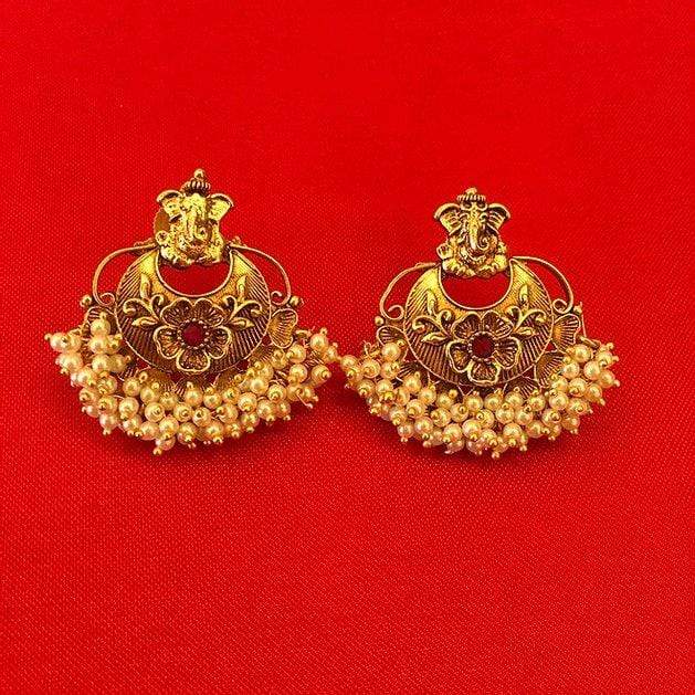 MINAKI Sets TEMPLE JEWELLERY SET  : FLORAL GANESHA TEMPLE CHOKER SET